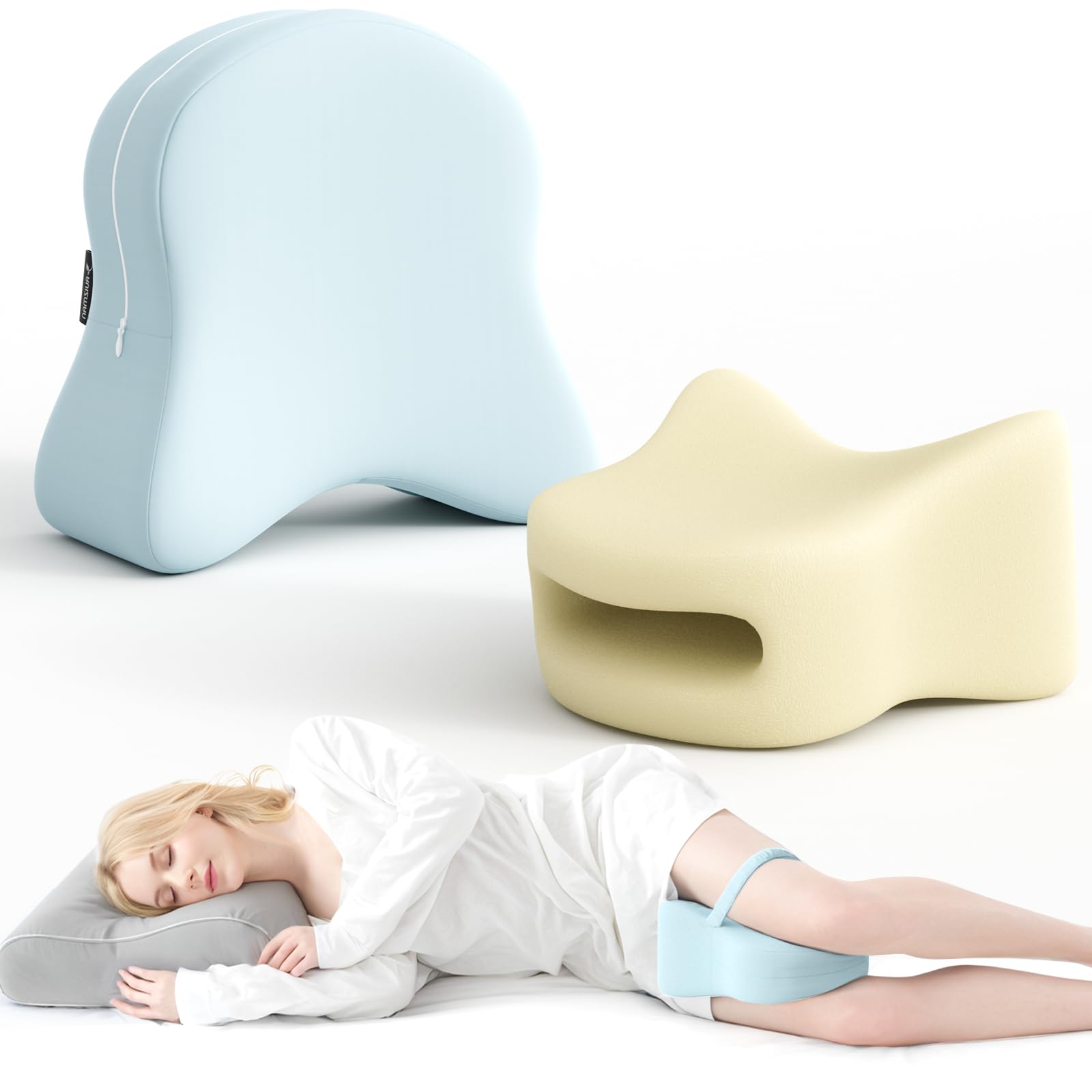 Ruizman Knee Pillow for Side Sleepers - Patented Leg Pillow for Side Sleeping with Cooling Cover - Memory
