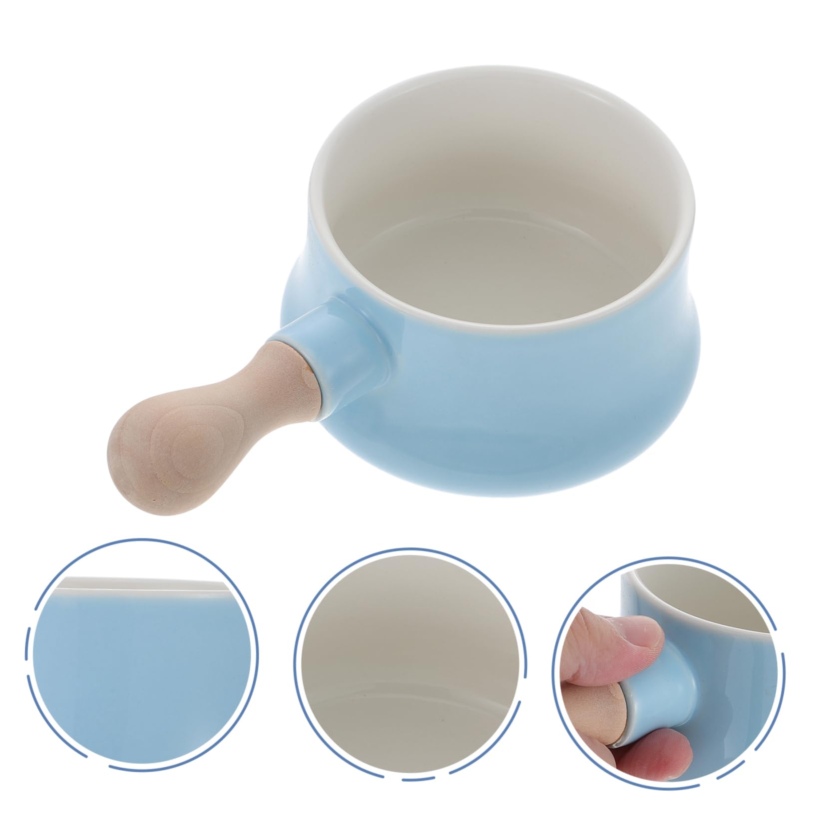 Ciieeo Tazón De Cerámica Para Sopa y Leche Diseño Simple Mango De Madera Para Casa