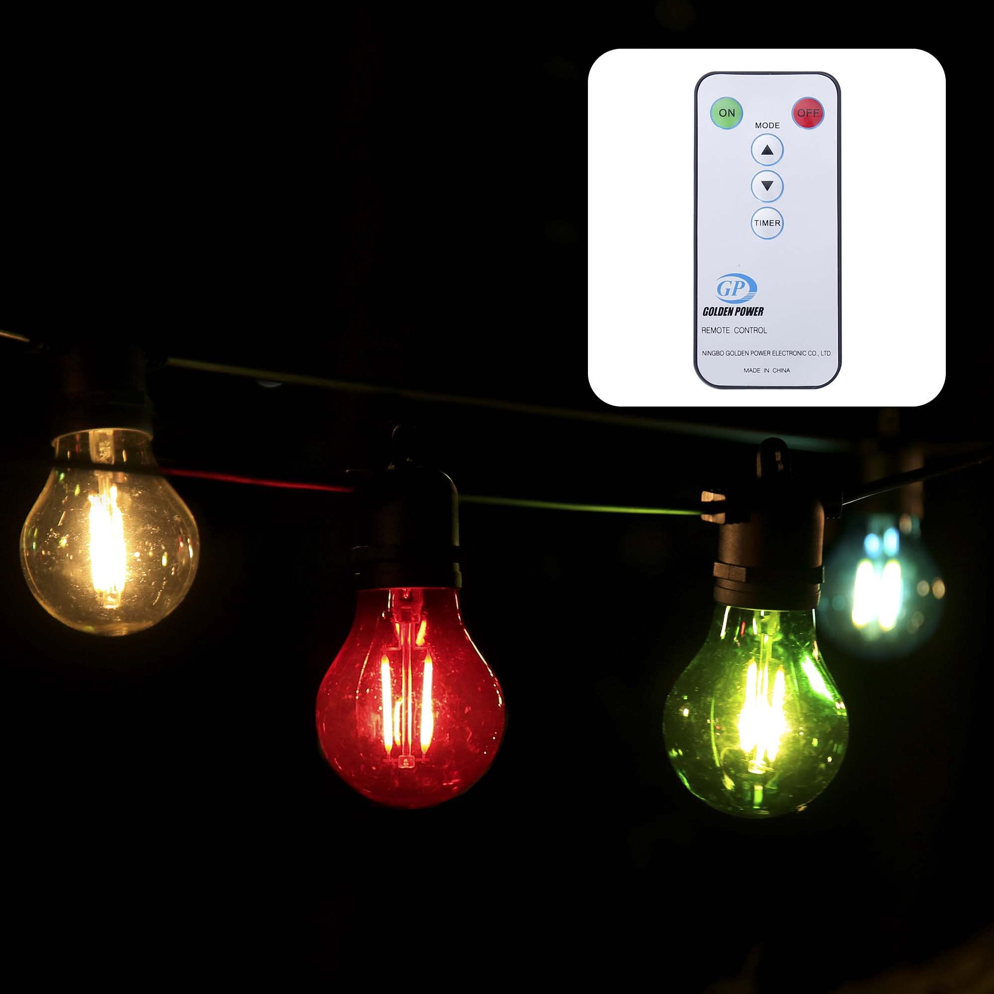 hellum LED Party Lichterkette außen dimmbar mit Timer, LED Glühbirnen Lichterkette mit Fernbedienung beleuchtete 4,5m, 10 Lampen Bunt Partybeleuchtung für Biergarten Zimmer 523201