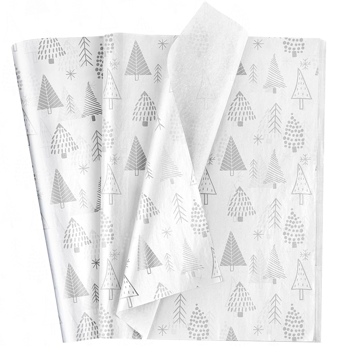 White and Silver Tissue Paper Sheet Gift Wrapping,Topeedy 50 Sheets 35 * 50cm Silver Christmas Tree Tissue Paper for Packing Christmas Present Weeding Birthday Gift Boxes or DIY Art Crafts-Tree