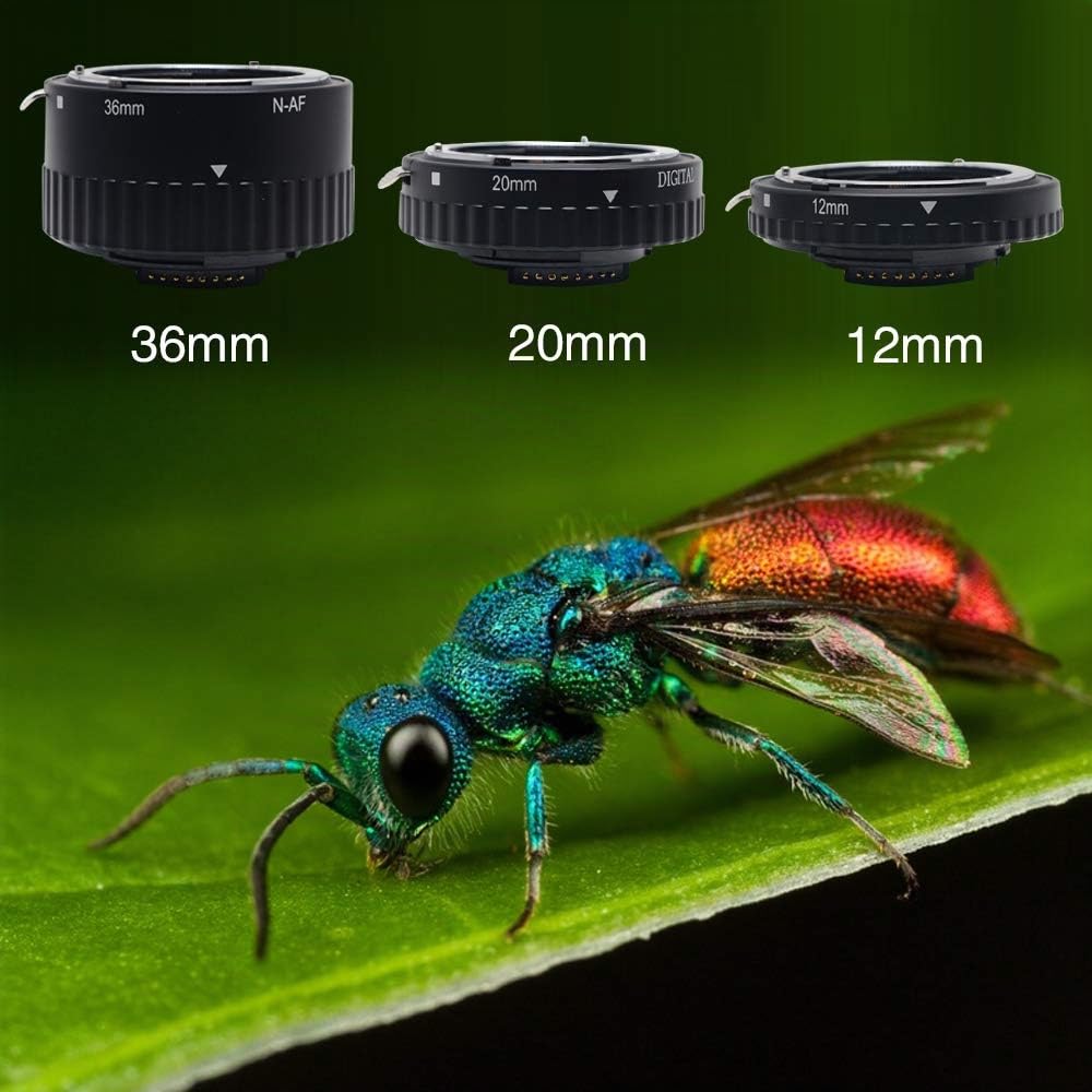 N-AF Auto Makro Zwischenringe für Nikon F Mount DSLRs D7100 D7000 D5300 D5100 D5000 D3100 D800 D750 D600 D300s D300 D90 D80 (12+20+36mm) (MCOEXTNP)