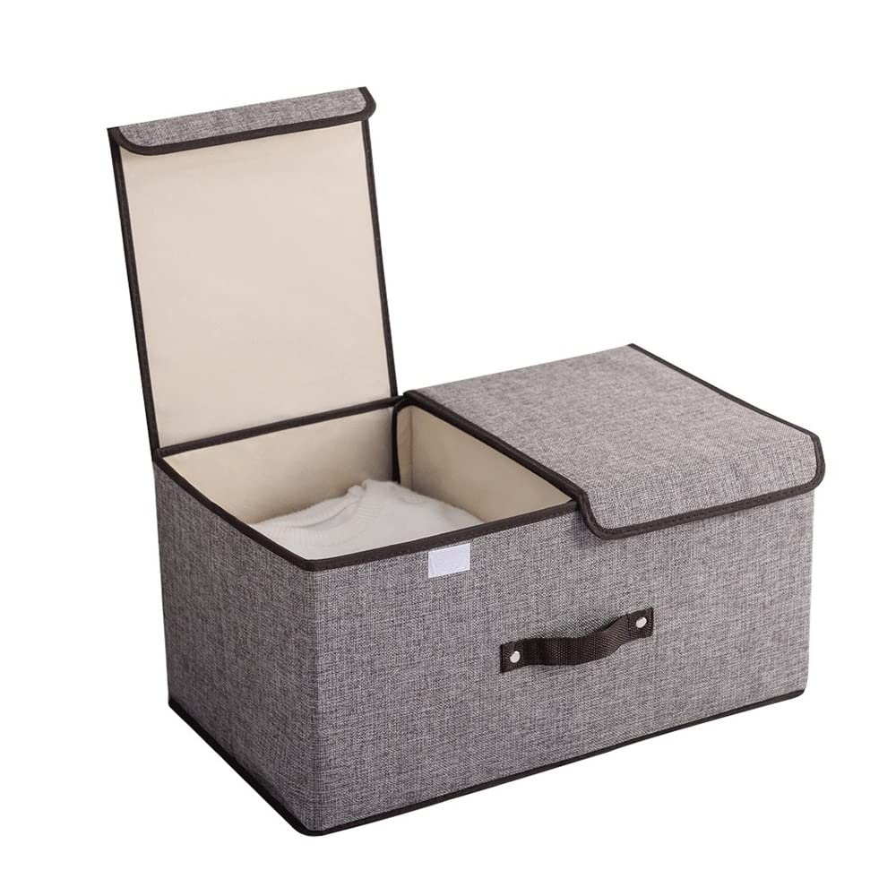 ETRGFTHU Clothes Storage Box Household Foldable Storage Box Double Cover Dust Belt Partition Design Under-bed Debris Organizer(Grey,50cm*30cm*25cm)