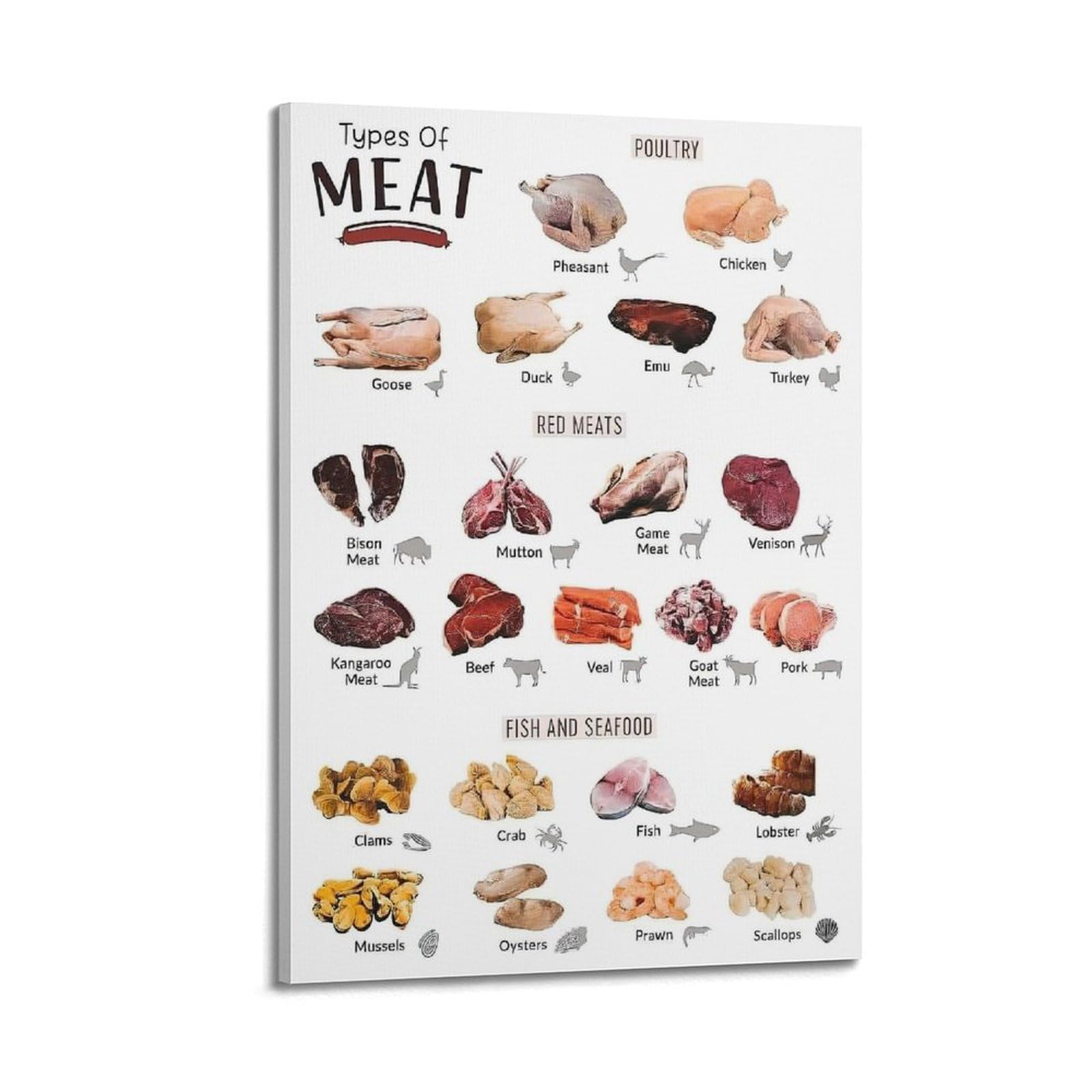 OKAHYS Types of Meats Artwork Poster Decorative Painting Canvas Wall Artworks Picture 12x18inch(30x45cm)