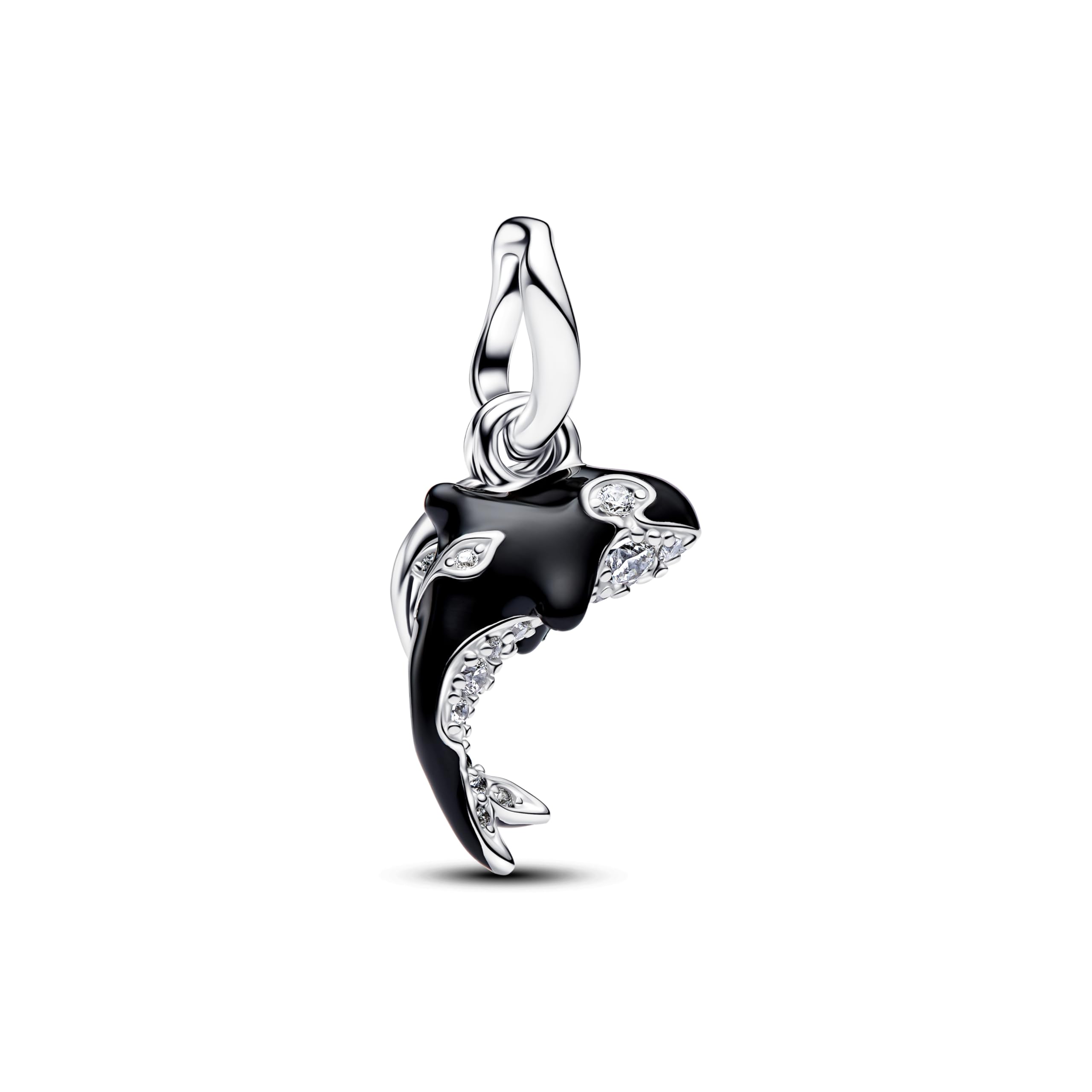 Orca Sterling Silver Double Dangle with Clear Cubic Zirconia and Black Enamel