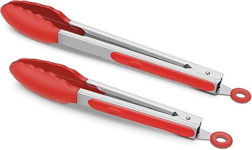 Juego de 2 pinzas de cocina de 9 y 12 pulgadas, de acero inoxidable de primera calidad, sin BPA, de silicona antiadherente, para cocinar a la