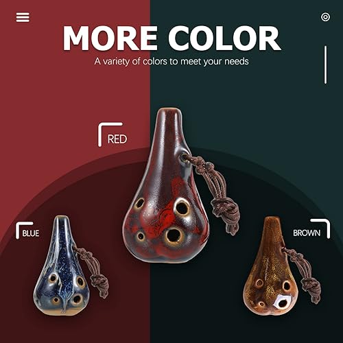 Miniatura 8 de Vaguelly 6 Agujeros Ocarina Alto C de cerámica Ocarina Instrumento Musical Regalo para Principiantes Niños Adultos con Cuello Correa Instrumento de