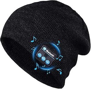 Puersit Bluetooth Beanie Mütze Kopfhörer Waschbare Freizeit Strickmütze Headset Geeignet für Outdoor-Sportarten Einzigartige Geschenke für Weihnachts, Geburtstag Schwarz