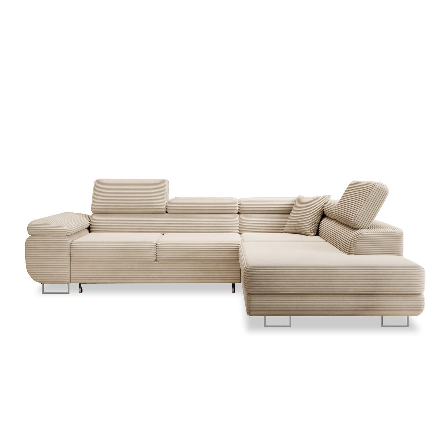 INTENSE DECO Canapé d'angle Droit Convertible Marius Velours côtelé Beige