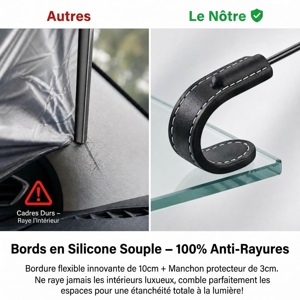 Parasol de Voiture 145 x 85cm avec Découpe en V | pour Voitures UE & SUV, Parapluie Pare-Brise avec Manche Flexible 360°, Anti-UV 3 Couches sans Odeur (Rose Cerisier, L~L)