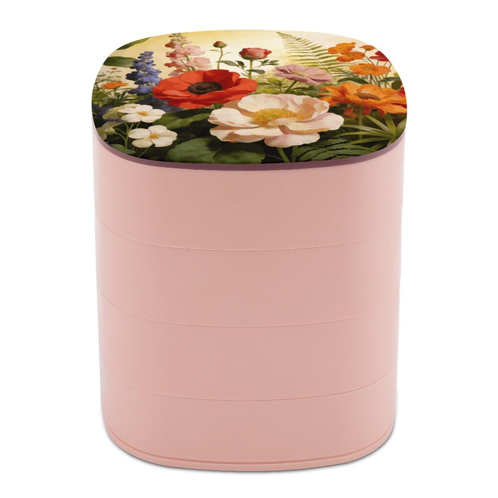 LZQPOEAS Flowers Plants Jewelry Box Women Jewelry Organizer Travel Jewelry Case Cute Necklace Ring Storage Organizer 4-Layer Rotating Jewelry Tray Case with Mirror for Bracelets