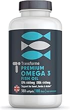 Omega 3 Fish Oil 2000mg, 2 x 1000mg Capsules High Strength Serving 660mg EPA and 440mg DHA, 360 Omega 3 Fatty Acids Softgels Supporting Heart, Brain and Eye Health, 6 Month Supply from Transforme