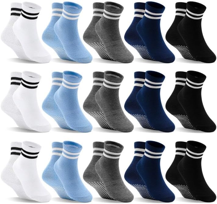 Toddler Non Slip Socks 15 Pairs, Boys Girls Grip Socks with Grippers for 1-10 Years Kids Anti Skid Sock