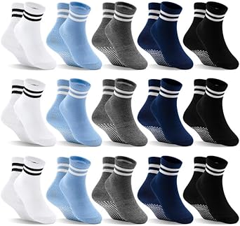 Toddler Non Slip Socks 15 Pairs, Boys Girls Grip Socks with Grippers for 1-10 Years Kids Anti Skid Sock