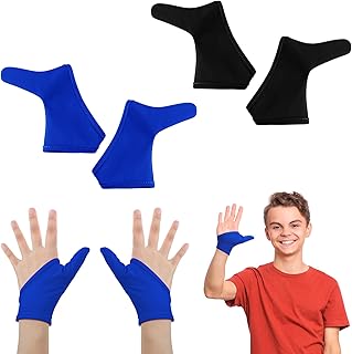 4 Pcs Thumb Sucking Guard Gloves Kids Chewy Compression Gloves Breathable Guard Nail Biting Kids Stop Thumb Sucking and Finger Biting Generally for Ages 8-12(Black, Blue)
