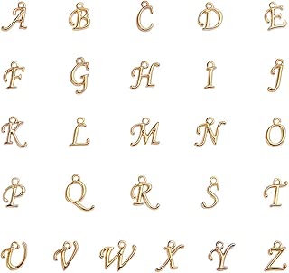 PH PandaHall 約208個/箱 26種 合金 アルファベットチャーム A-Z文字 ペンダント アクセサリートップ 銀古美 チャーム メタルチャーム 金具パーツ DIY用品 手芸用品 ジュェリー製作 手作り素材 ゴールド
