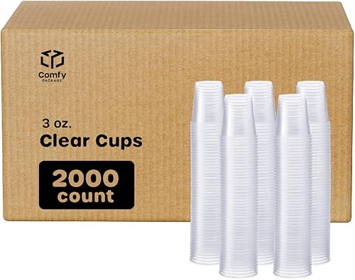 GUSTO Caja de 2,000 - 3 onzas Vasos de plástico desechables transparentes - Pequeño baño desechable, polipropileno medicinal y vasos de enjuague
