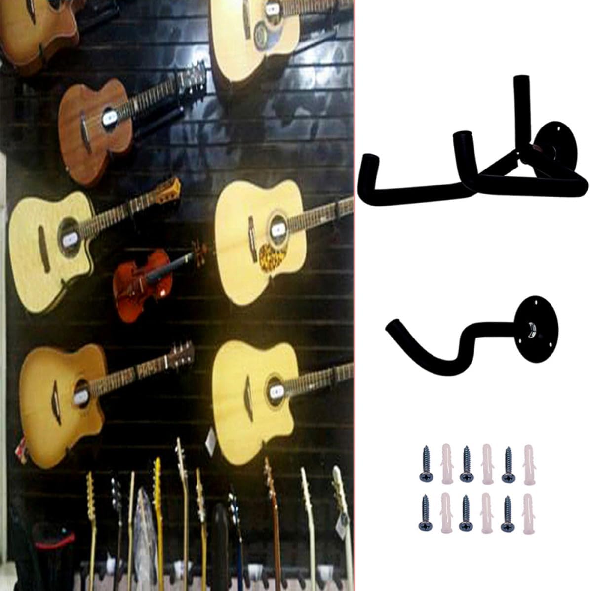 COLLBATH Metal Wall Mount Guitar Hanger Hooks in Your Room or Shop 2pcs for Holding String Instruments and Guitars Instruments Front Display
