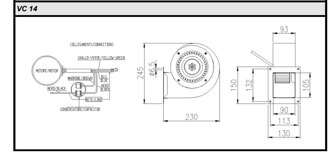 AGRIPRO TRIAL VC14 - Ventilador centrífugo 125 W, para motores de calderas de orujo y estufas de pellets