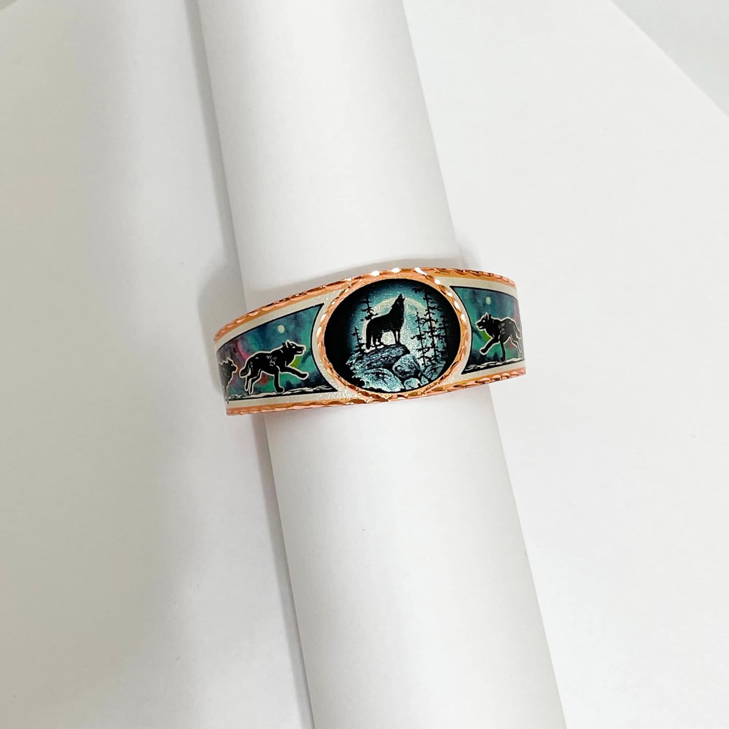 FRONT LINE JEWELRY Wolf Cuff Bracelet Handmade Adjustable Copper Bracelets —Wolf Bracelet for Men Women — Unisex Wolves Gift—Wolves Themed Gift