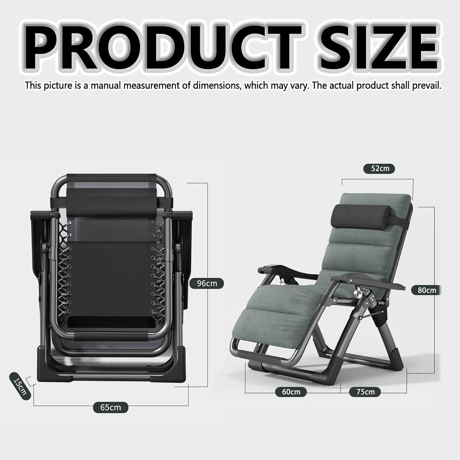 Outdoor Foldable Patio Chaise Lounges with Cushion, Adjustable backrest Breathable Zero Gravity Chairs, Indoor Chaise Lounge with armrests, Can Lie Down or sit, with Ergonomic.