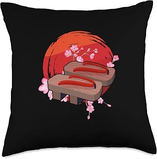 Japan Zen Circle Cherry Blossom Wooden Sandals Japanese Throw Pillow