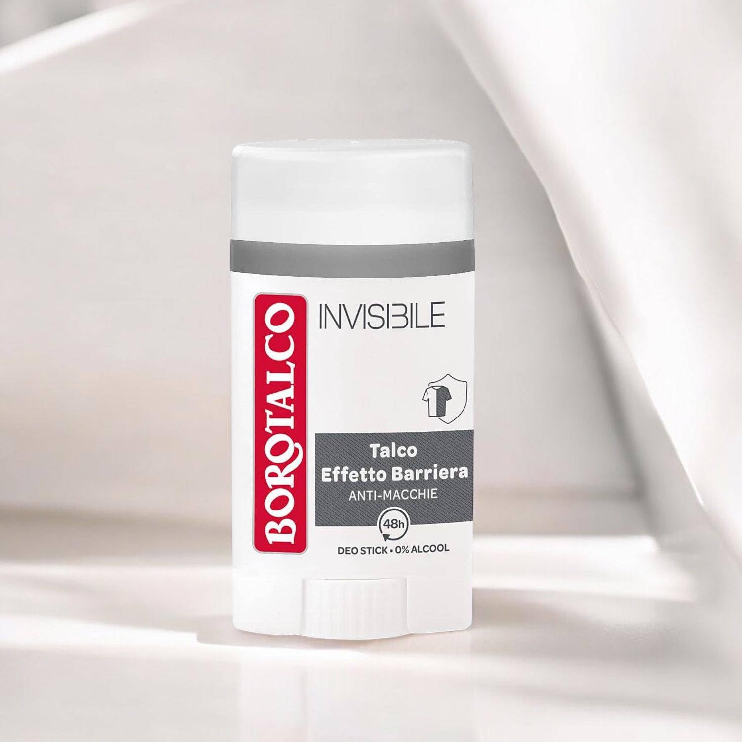 Borotalco Invisible Deodorante Uomo Talco Effetto Barriera Anti-Macchie Senza Alcool 48H Stick 40 Ml (12)