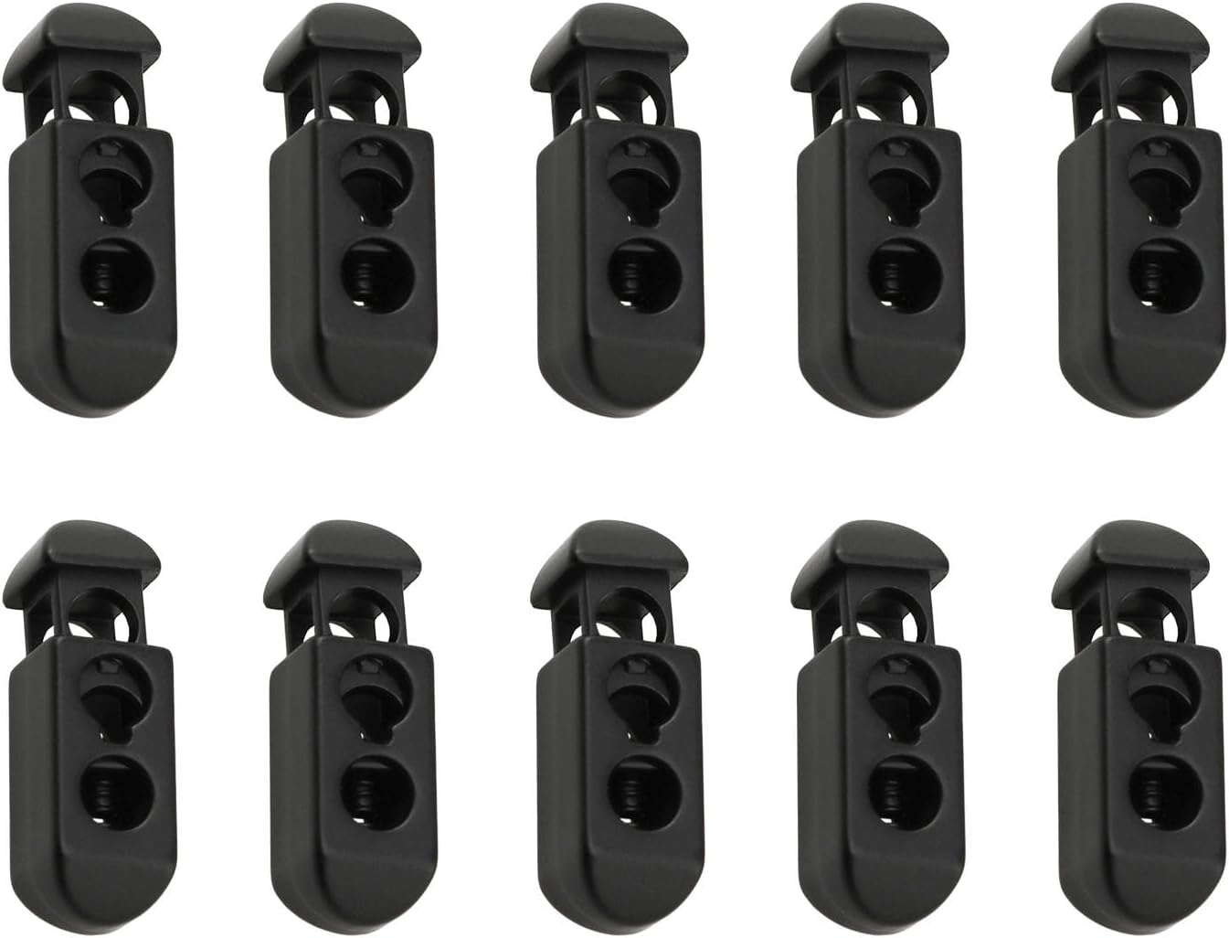 HJGarden 10PCS Metal Cord Locks Adjustable Buttons Hoodie Accessories Double Hole Round Snap Fasteners 1.06x0.31inch for Tags Backpacks Jackets Tents Pants Pockets Black