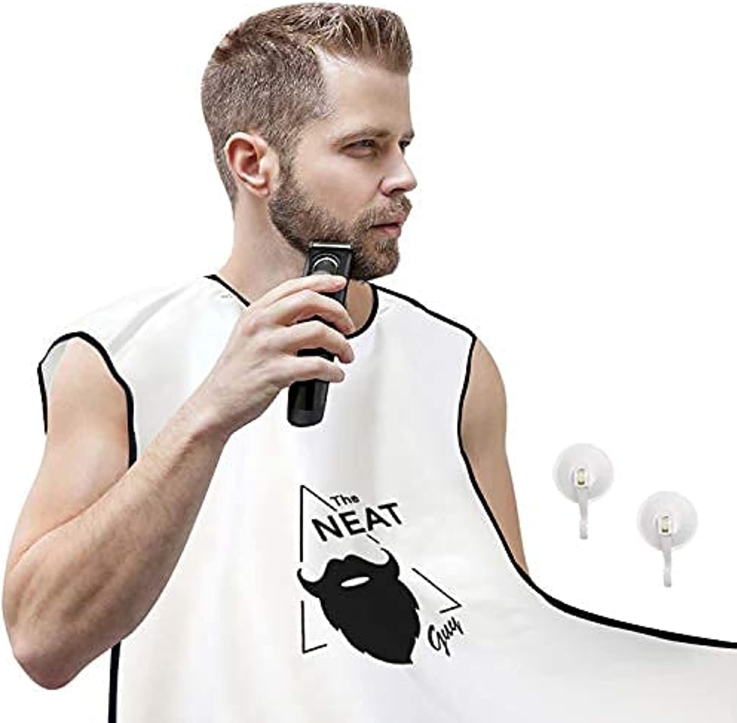 The Neat Guy Beard Bib Apron for Men - Bib for Mess-Free Shaving, What You Need for a Good Clean Shave, Beard Hair Catcher for Men Shaving & Trimming,Grooming Cape Apron, Holiday Gift for Him-White