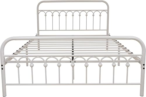 Miniatura 25 de 1730 1710 1707. Marco de cama de metal, tamaño queen, con cabecera vintage y base de plataforma con pie de cama, de hierro forjado. Negro -,Marrón