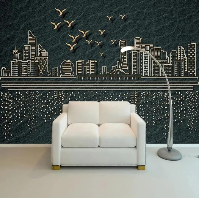 Papier peint photo Ville moderne et silhouette pierre 3D pour transformer votre chambre