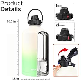 Water Bottle Insulated 32oz 40oz 64oz 128oz Straw Lid Spout Lid & 3 Lids, Leak Proof, Vacuum Insulated,Stainless Steel Water Bottle Wide Mouth for Sports, Gym or Office (Vanilla Green, 64 oz)