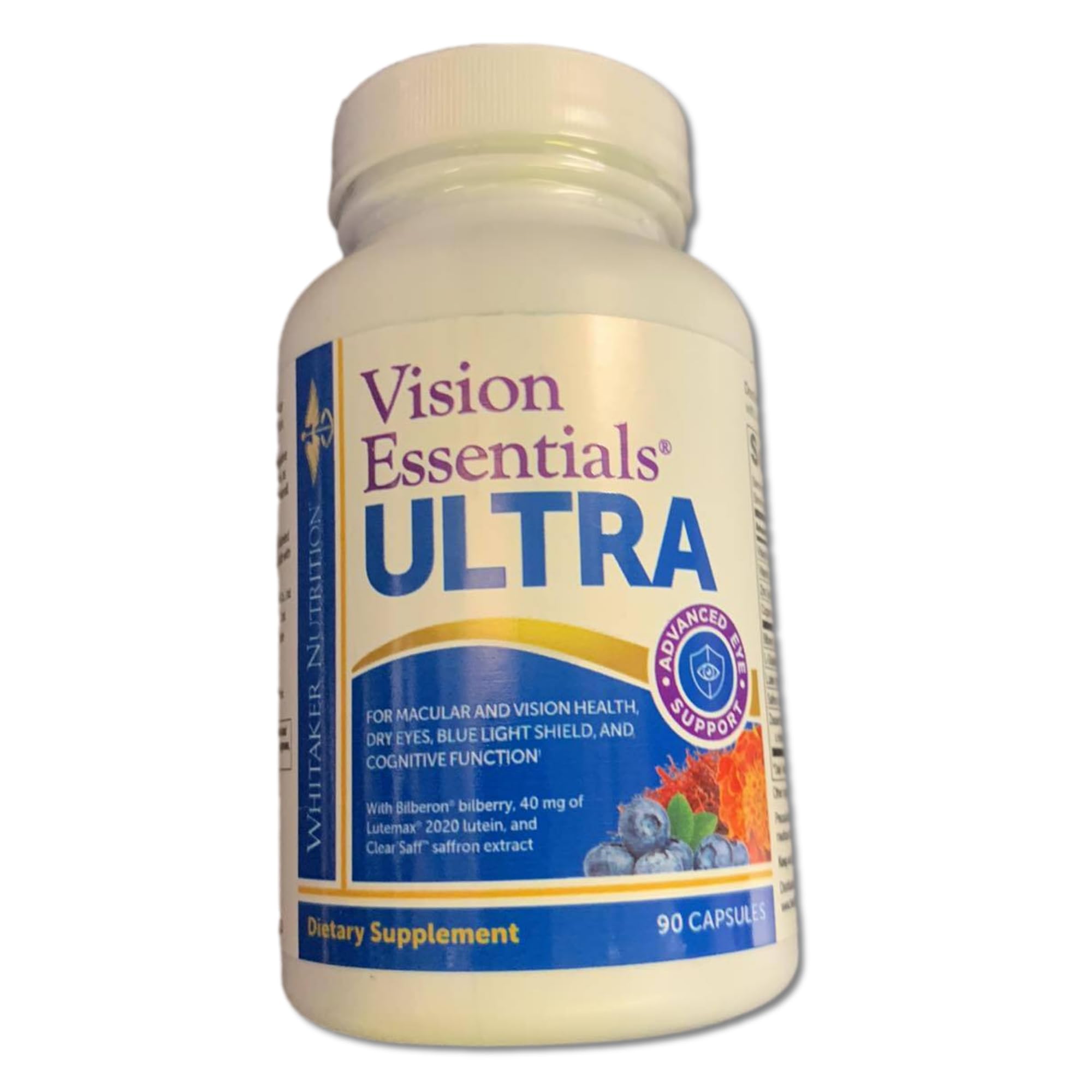 Dr. Whitaker's Vision Essentials Ultra | Comprehensive Support with Just One Daily Pill for Macula & Retina Health, Eye Strain, Ocular Pressure, Dry Eyes, Mood Support and More (90 Tablets)