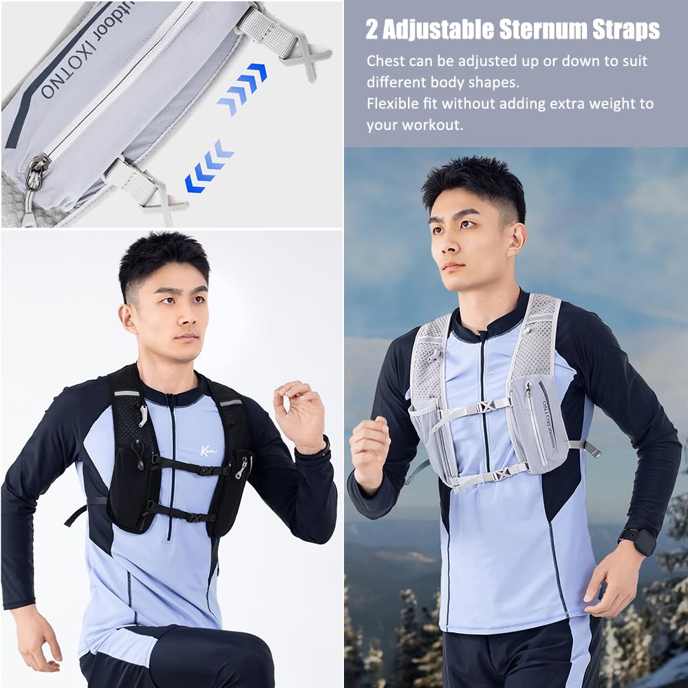 Trinkweste, Rucksack, 5 l, leicht, Laufweste, Rucksack, verstellbare Brustgurte, Trinkweste, mit Wasserblasentasche oder weicher Flasche