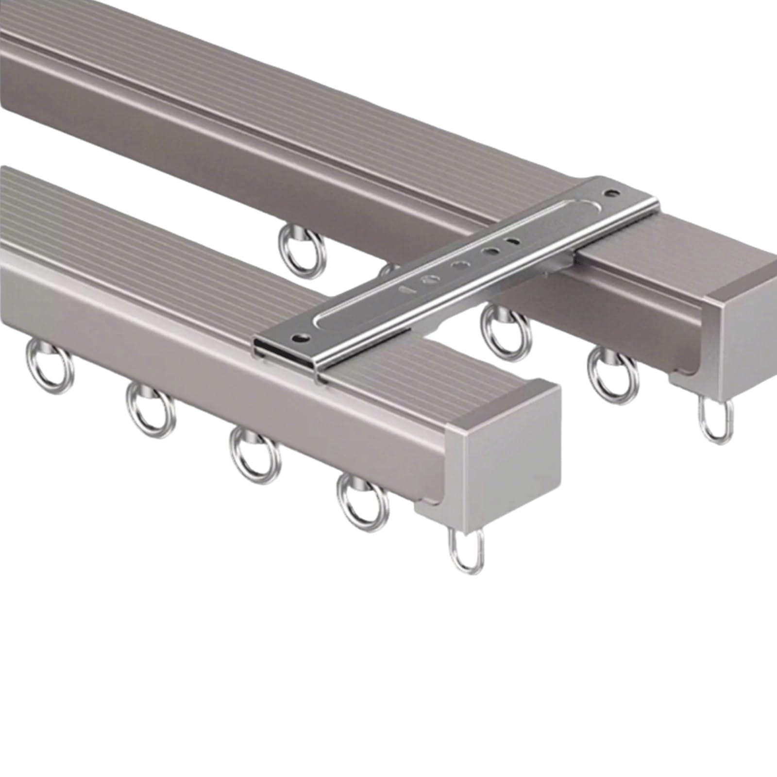 Wysokiej jakości 2-ścieżkowy aluminiowy karnisz z cichymi rolkami, kompletny zestaw z akcesoriami do montażu na suficie lub ścianie, idealny do kamperów i systemów zasłonowych (Silent Champagne 5,6 m)