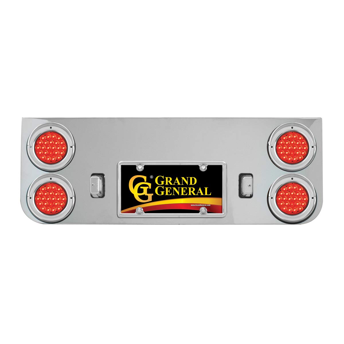 GG Grand General 91863 Red/Red Stainless Steel Rear Panel with 4 inches Pearl LED Light and Chrome Plastic Rim with Visor