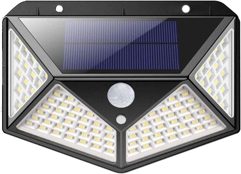 Ruiz-Herrera® - Lampara Foco 100 LED Exterior Solar con Sensor de Movimiento Impermeable Luz Solar, Lampara con Múltiples Superficies Iluminadas Para Jardin, Garaje.