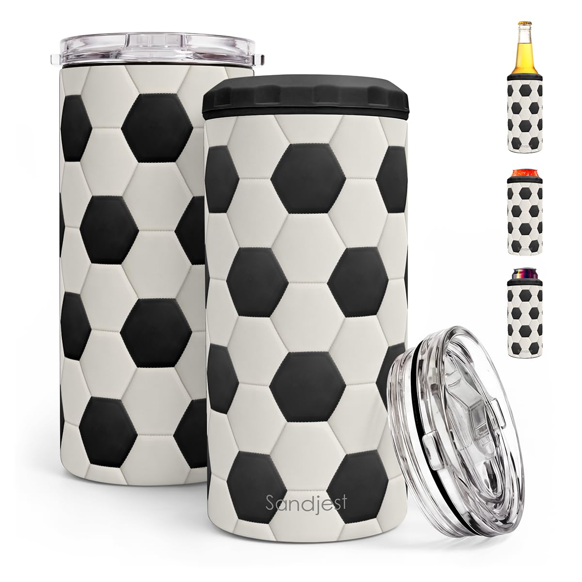 Soccer Can Cooler 12oz - Travel Mug Cups - Stainless Steel Insulated for Players Men Brother Buddy - Tumbler Cans Koozie, Sport Gift for Birthday, Christmas
