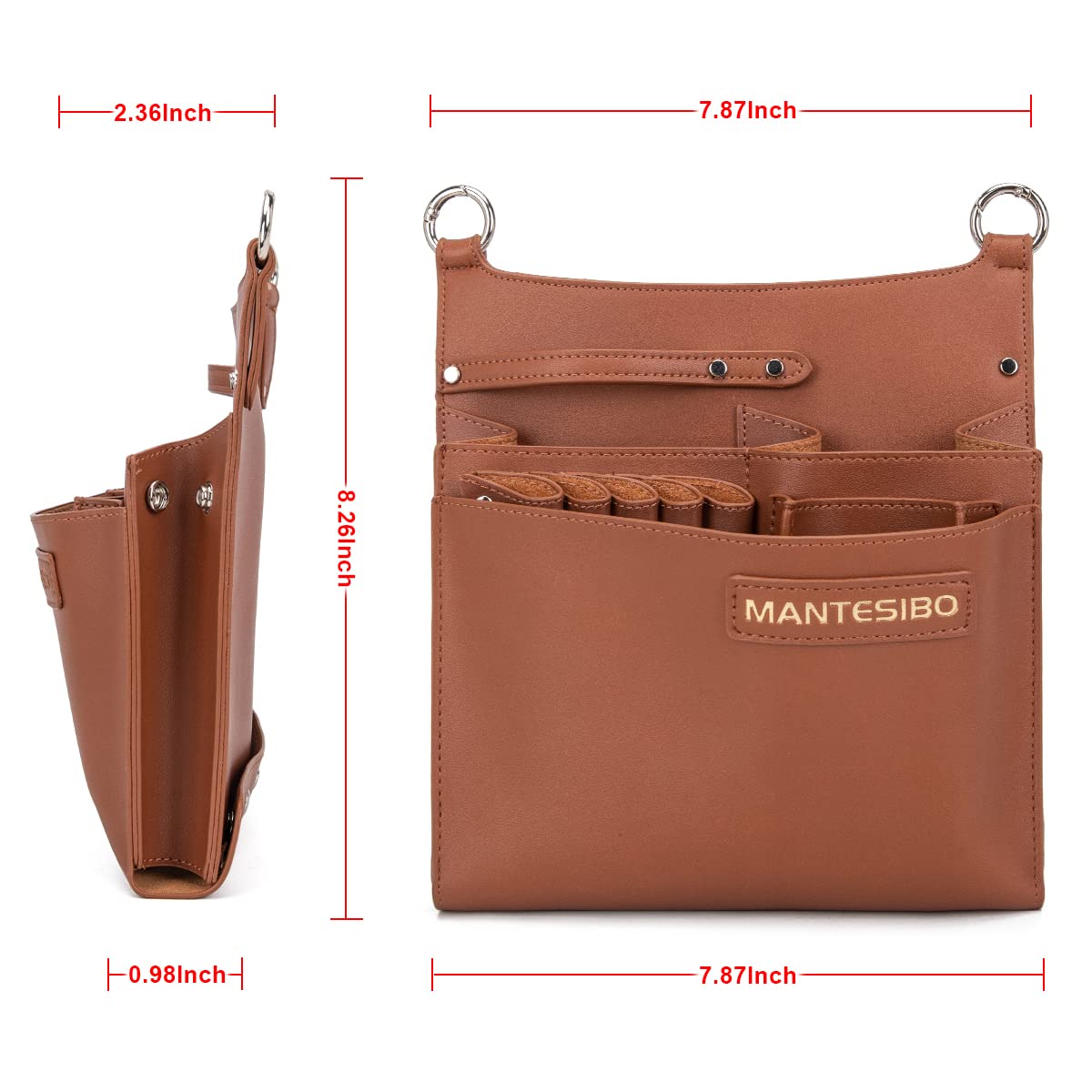 Marsupio per Parrucchiere, Marsupio per Strumenti per Parrucchieri, Marsupio per Forbici, per Taglio di Capelli con Tracolla Regolabile per Pettini, Rasoi, Forbici, Clip (LQ-IT Marrone)