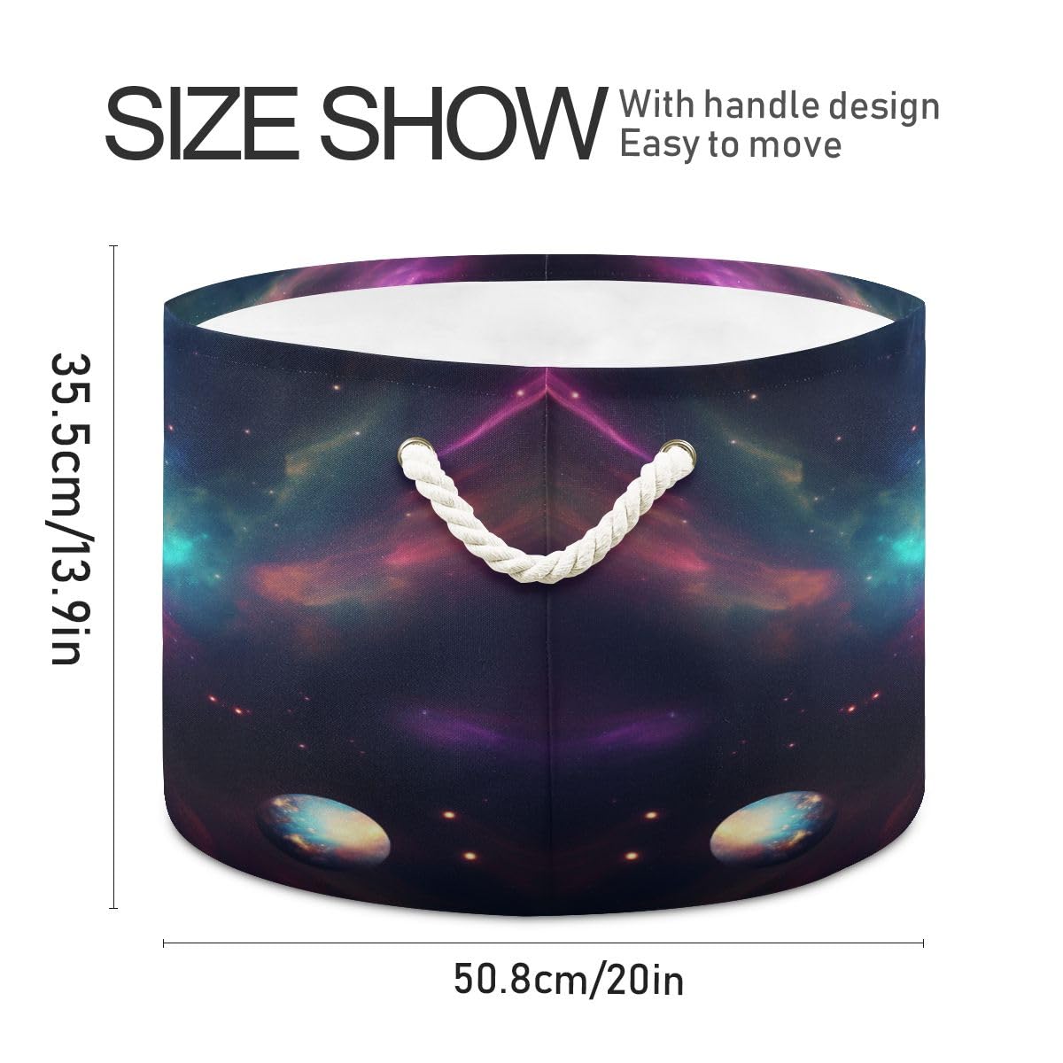 Round Storage Basket Cat Flying in The Universe Open Home Storage Bin 20 * 13.9in