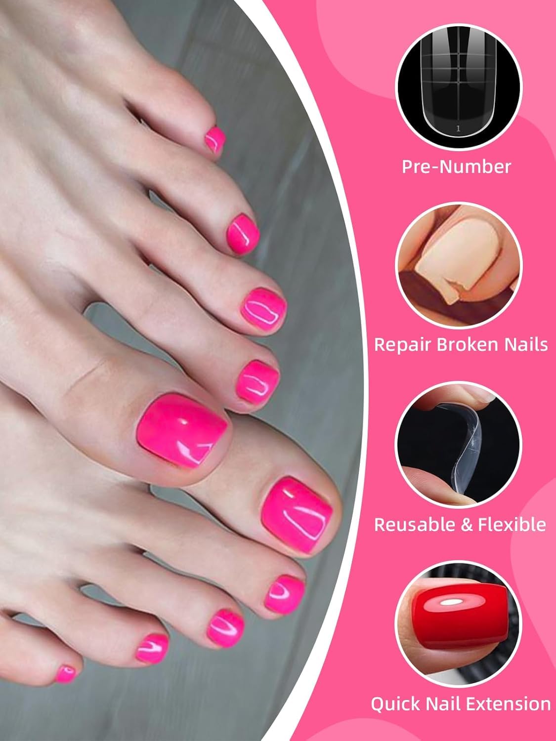 EBANKU 300 sztuk foremek do paznokci z żelu poli do paznokci, długie, kwadratowe, podwójne, do pedicure, wielokrotnego użytku, pełne szablony do przedłużania palców z poliżelu/akrylu, 15 rozmiarów