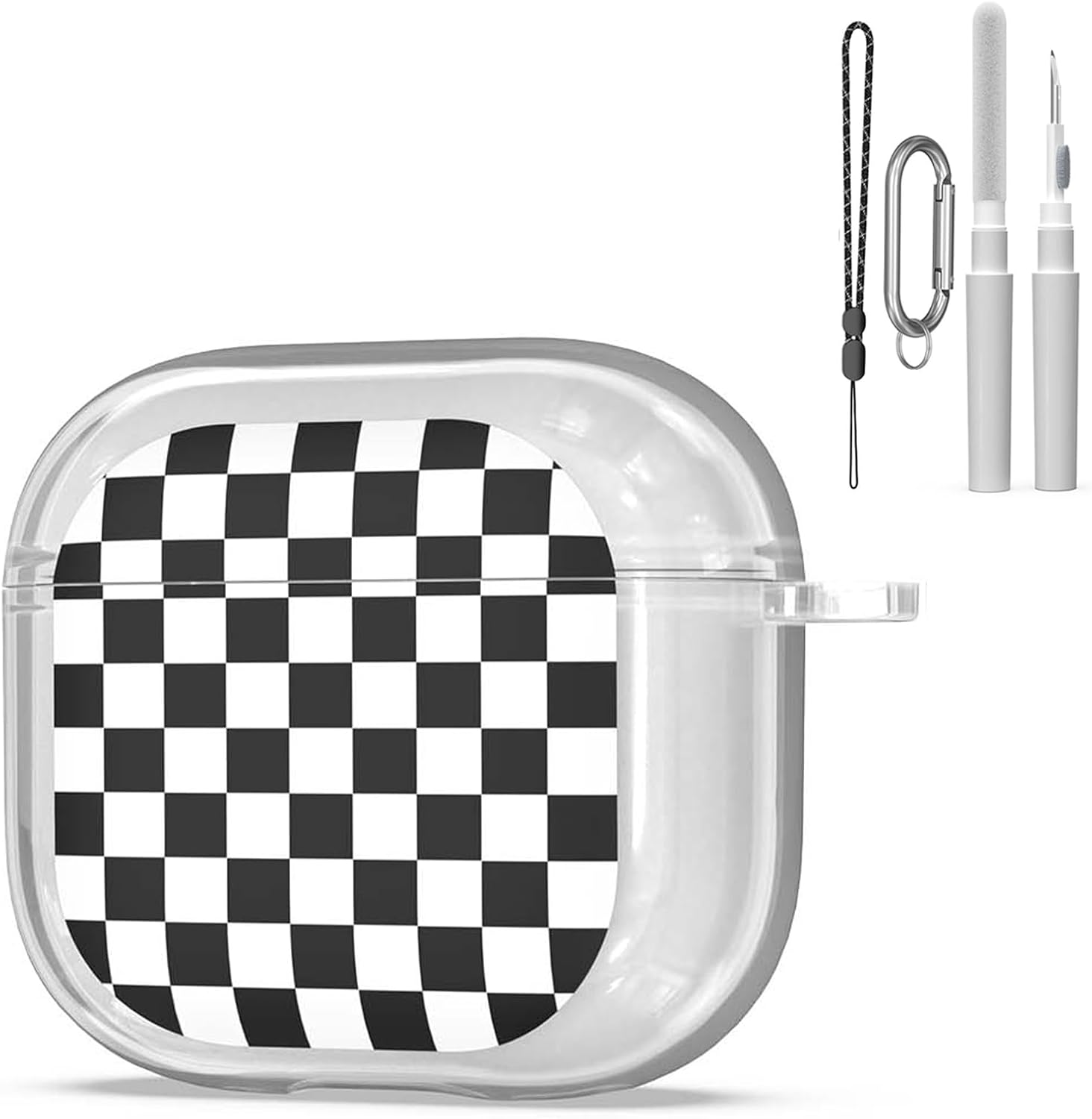 for Apple AirPods 4 Case (2024) with Cleaner Kit, Compatible with AirPods 4th Gen, Cool TPU Protective Case with Drop Protection, Unisex with Keychain/Lanyard, Black&White Check