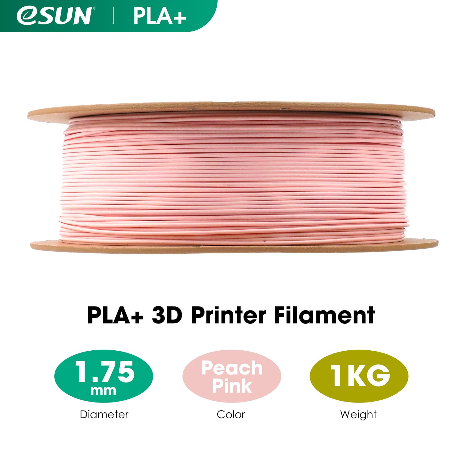 eSUN Filamento PLA+ 1.75mm, Filamento per Stampante 3D PLA Plus, Precisione Dimensionale +/- 0.03mm, Bobina da 1kg (2.2 libbre) Filamento per Stampa 3D per Stampanti 3D, Rosa pesca