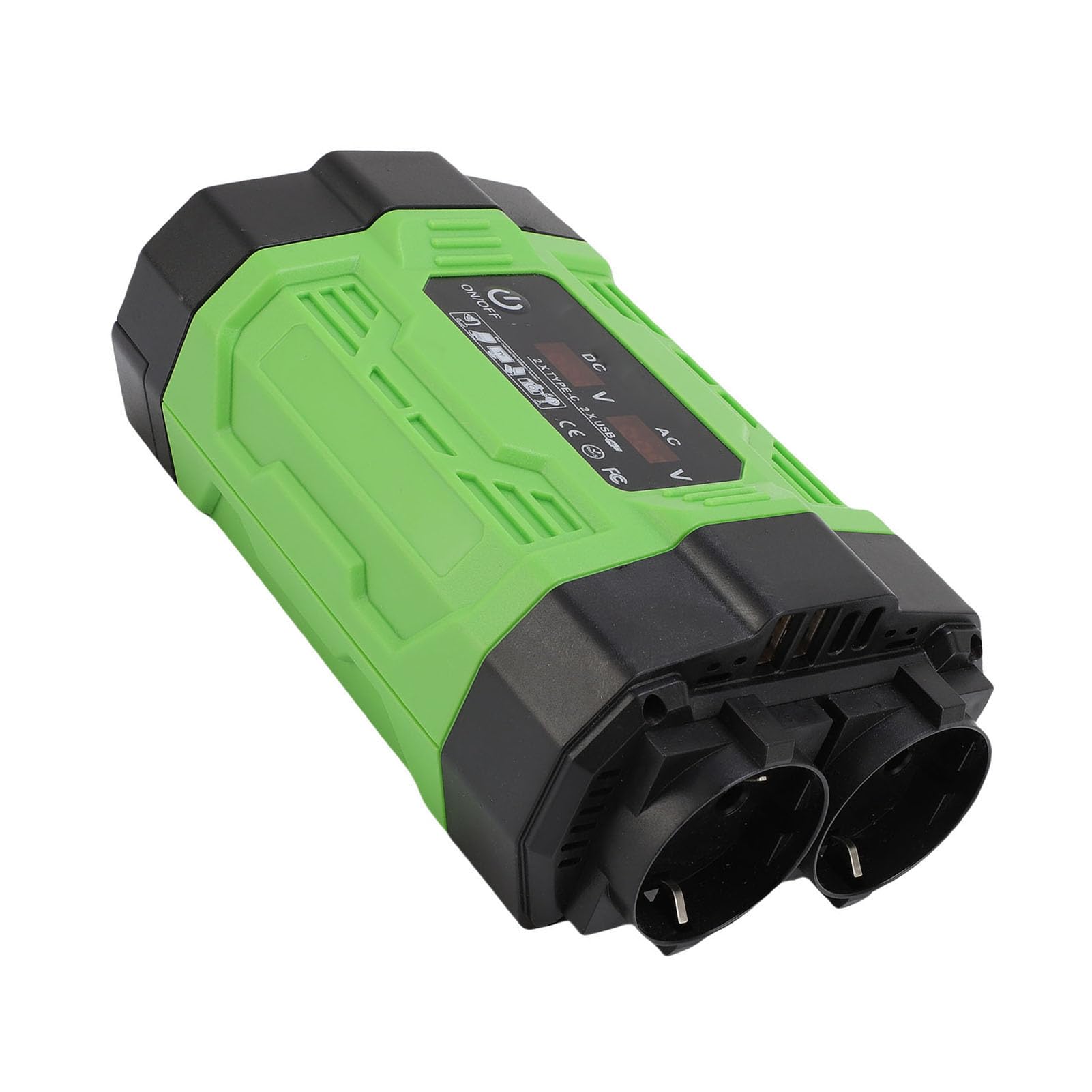 Falownik Samochodowy 300W, Przetwornica 12V na 220V z 2 (wtyczka | Podwójne porty USB C i USB A, wyświetlanie napięcia w czasie rzeczywistym, szybkie ładowanie podczas podróży, biwakowania i