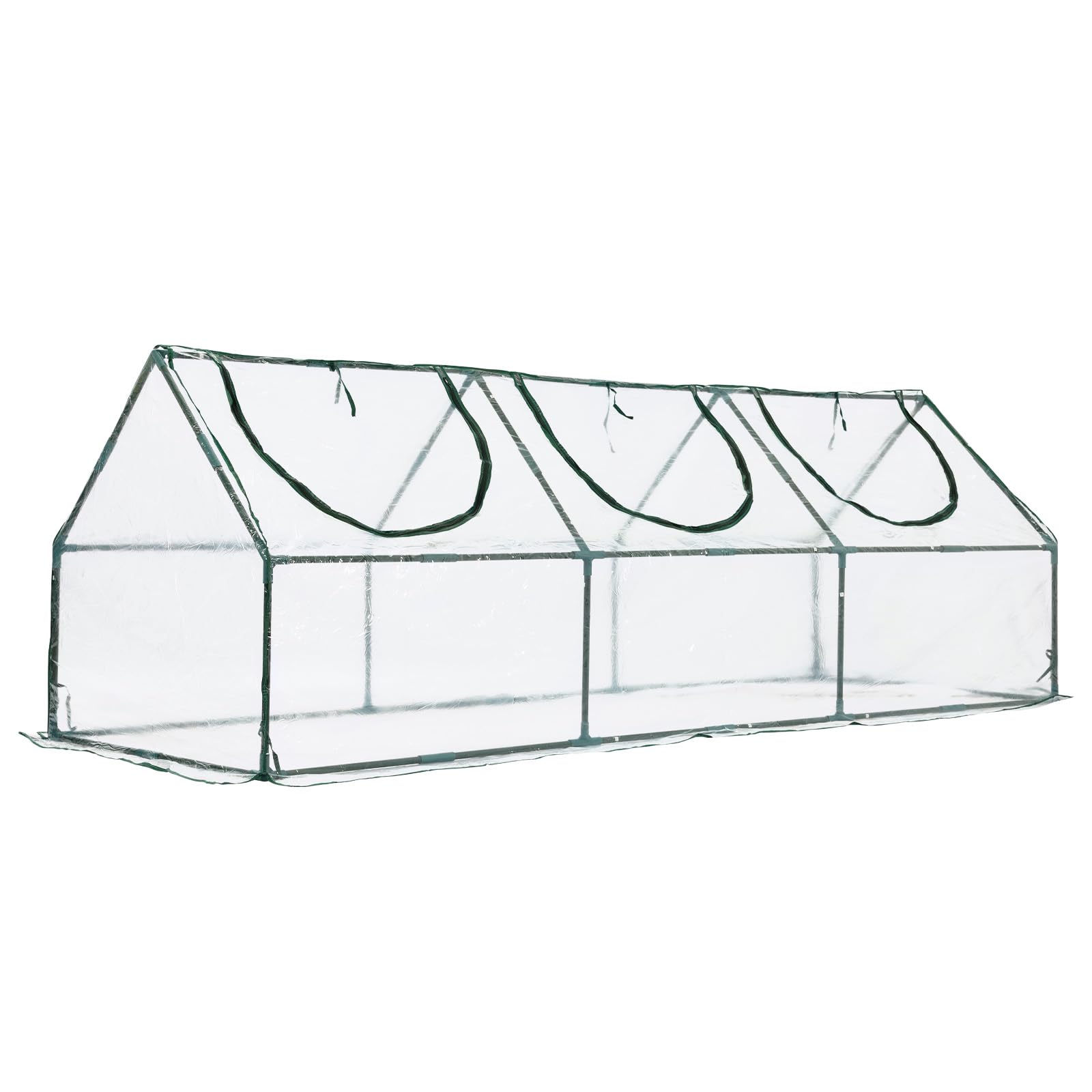 COWVIE 2.7 x 0.9 x 0.9 m Mini Greenhouse with PVC Cover UV-Protected Roll-Up Zipper Doors, Ideal for Indoor or Outdoor Use, Transparent