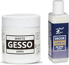 Little Birdie -Acrylic Gesso Finish Paint, White 100ml.,Gloss Itsy Bitsy Decor Varnish, 100ml,Multicolour Pack of 2-Each 1PC