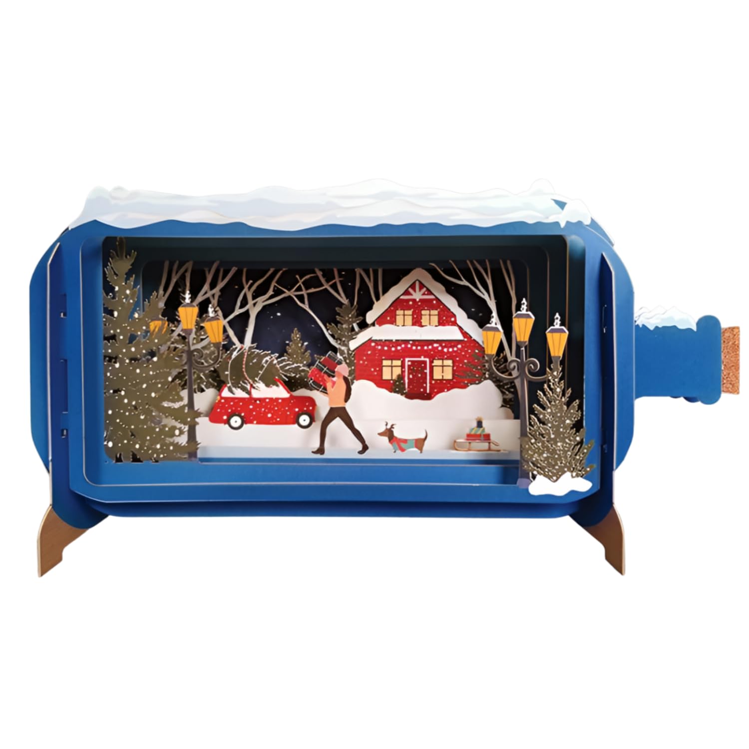 Message In A Bottle Festive Sausage Dog Pop Up Christmas Card By Alljoy Cards XMIB085, Blue, 24cm x 12cm