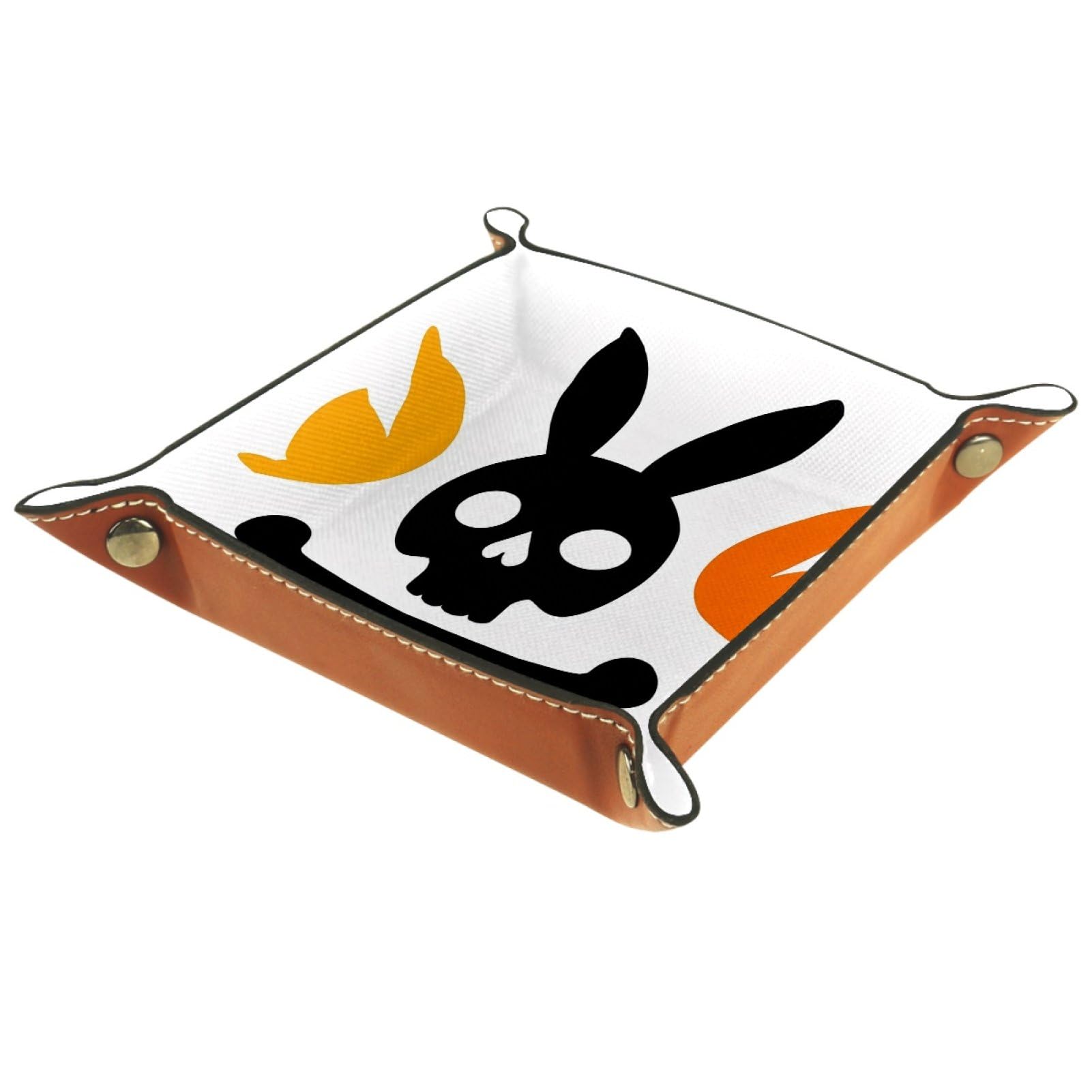 VAPOKF Bunny Skull Dice Tray, Folding Microfiber Leather Dice Holder for Dungeons and Dragons RPG Dice Gaming D&D and Other Table Games