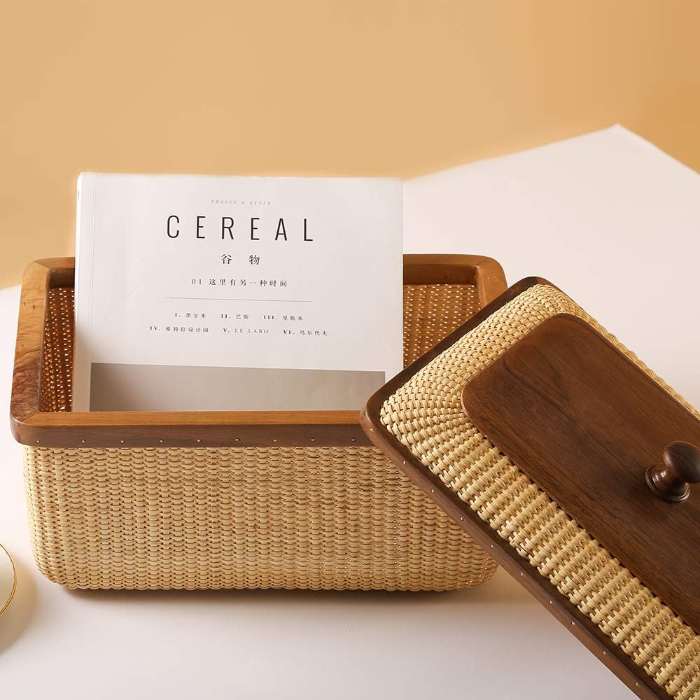 Teng Tian ナンタケットバスケかご 長方形収納 蓋付き 耐久性に特化