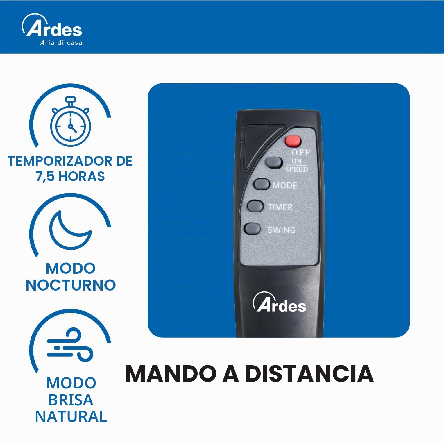 ARDES Ventilador de Pared con 3 Aspas Rotatorias de 40cm Telemando a Distancia Oscilación Automática Temporizador Regulable y 3 Velocidades de Diseño Elegante Ventilador de Pared Negro AR5W40R