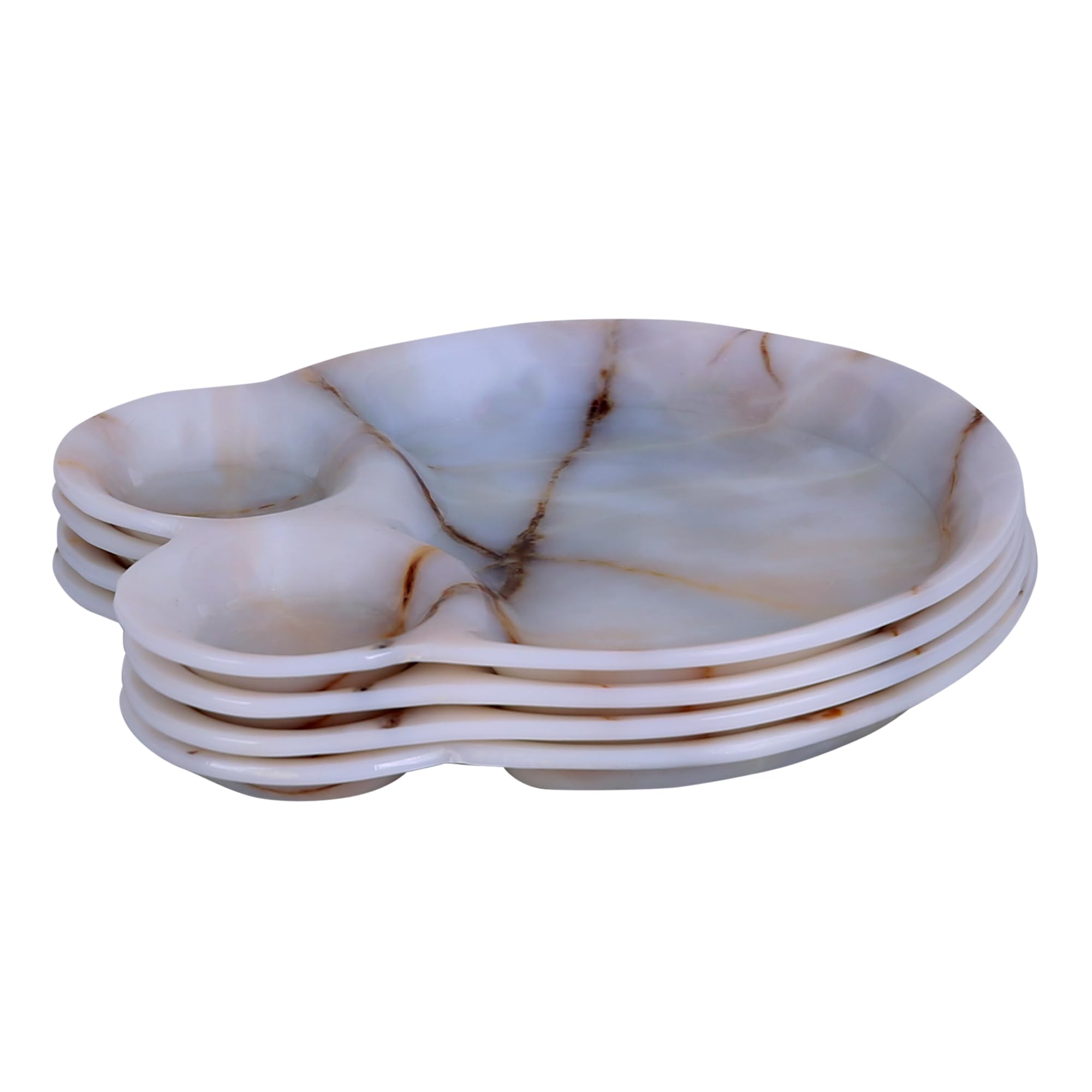 CORNET Acrylic Small Snacks Plate with Chip and Dip | | for Snacks | Fancy Plates (Marble, Set of 4) (7.5 * 6.5 * 1.5 Inches)